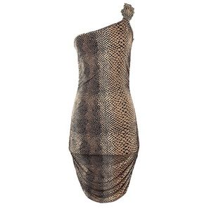 Cache Vintage Snakeskin One Shoulder Dress